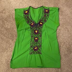 Green Mexican Embroidered sleeveless top